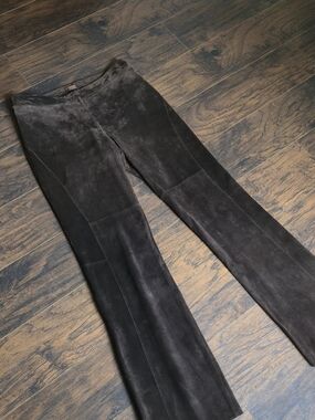 🤎Danier Dark Brown Suede Flare Wide-Leg Jeans🤎